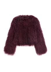 Burgundy short natural fur coat FUTDF-0104-4D(Z26) - front product view, on white background.