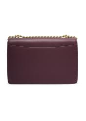 Small burgundy women's handbag with an elegant clasp TOREC-1322-4D(Z26), product view from the back on a white background.