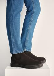 Men's brown suede Chelsea boots BUTYM-0511-89(Z25), side view of the product on the model's feet.