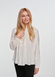 Women's cream V-neck shirt BLUDT-0177-12(Z24)-01