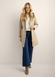 Beige women's transitional jacket KURDT-0666-1J(Z26). Front view of the product on a model. Full silhouette visible.