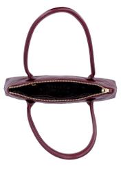 Burgundy, trapezoidal women's handbag with decorative stitching TORES-1363-4D(Z26), product view inside on white background.