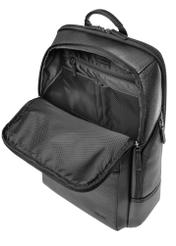 Black spacious leather backpack PLCMS-0023-99(Z25), product view from the inside on a white background.