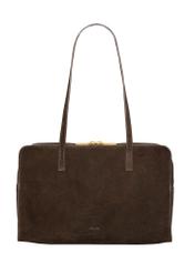 Brown suede women's shoulder bag TORES-1423-1I(Z26), front product view on white background.