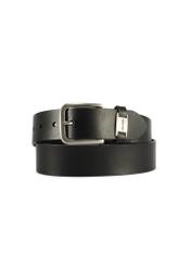 Black men's leather belt PASMS-0273-99(Z25), product view from the front on a white background.