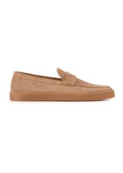 Men's beige leather moccasins BUTYM-0498-1B(W26), side view of the product on a white background.