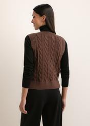 Brown women's cotton vest SWEDT-0282-1H(Z26), back view of the product on the model. Half of the silhouette visible.