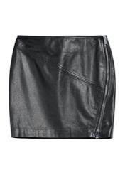 Black leather mini skirt SPCDS-0079-3206(Z25), front product view on white background.