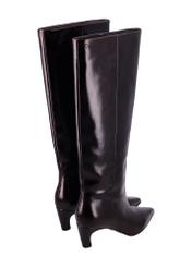 Women's leather boots in burgundy color BUTYD-1339-4E(Z26), product view diagonally to the back on a white background.