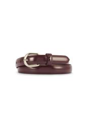 Burgundy thin women's leather belt PASDS-0281-49(Z25), product view from the front on a white background.