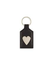 Black leather keychain with heart BRELOK-0219-99(Z25), product view from the front on a white background.