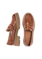Women's leather moccasins in cognac color BUTYD-1187-1F(Z26), product view from above on a white background.