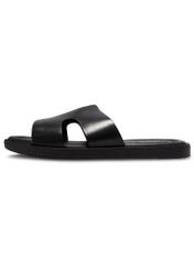 Men's black leather flip-flops BUTYM-0535-99(W26), side view of the product on a white background.