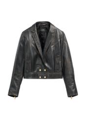 Vintage women's short leather jacket KURDS-0573-9J(W26), front product view on white background.