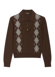Brown women's wool sweater SWEDT-0275-1I(Z26), front product view on white background.