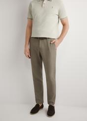 Men's dark brown suit trousers SPOMT-0098-1I(W26), front view of the product on the model. Half of the silhouette visible.