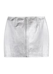 Silver leather mini skirt SPCDS-0080-3208(Z25) - front product view on white background.