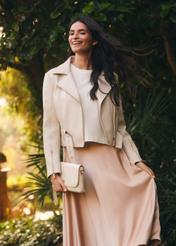 Women's cream leather biker jacket KURDS-0585-0B(W26)