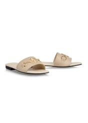 Beige women's flip-flops with decorative buckle BUTYD-1070-81(W24)-02