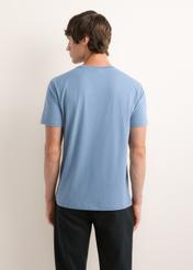 Dark blue men's T-shirt TSHMT-0120-7C(Z26), back view on a model. Half of the figure is visible.