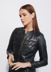 Women's leather jacket with stitching KURDS-0407-5426(W23)-01