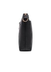Black women's handbag made of natural pea leather TORES-1424-9I(Z26), side view of the product on a white background.