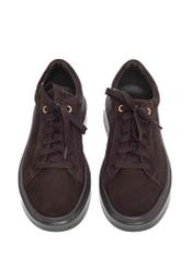 Women's suede shoes in dark brown color BUTYD-1284-1I(Z26), front view of the product on a light background.