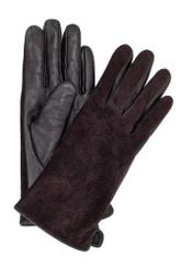 Brown suede women's gloves REKDS-0093-90(Z25) - front product view on white background.