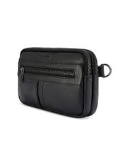 Small black leather men's bag TORMS-0492-99(W26), diagonal product view on white background.