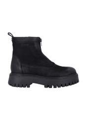 Black leather women's ankle boots BUTYD-1291-9I(Z26), side view of the product on a white background.