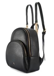 Black leather women's backpack TORES-1123D-99(Z25), diagonal product view on white background.