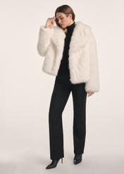 Cream short women's fur coat FUTDP-0077-12(Z25), front view of the product on the model. Full body visible.
