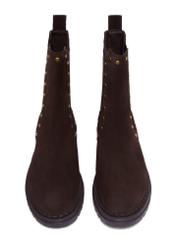 Dark brown suede women's Chelsea boots BUTYD-1277-1I(Z26), front product view on white background.