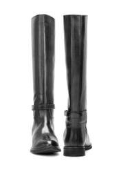 Black leather women's boots BUTYD-1204-99(Z25), front and back product view on white background.