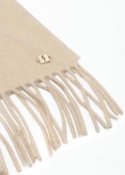 Beige women's woolen scarf SZADT-0092-81(Z25), close-up of the product detail on a white background.