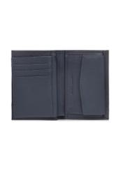 Navy blue men's leather wallet PORMS-0022B-69(W25), interior view of the product on a white background.