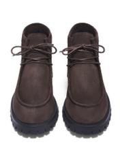 Women's dark brown suede ankle boots BUTYD-1347-1I(Z26), front product view on white background.