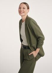 Women's khaki blazer ZAKDT-0043-55(Z25), product view on a model. Half of the silhouette visible.