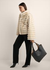 Black women's shopper bag TOREC-1259-99(Z26), front view of the product on a model. Full body visible.