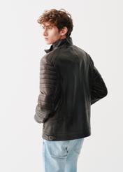 Men's black leather jacket with stand-up collar KURMS-0325-1342(Z23)-02