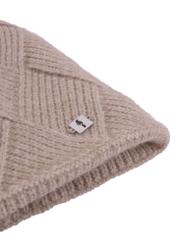 Beige women's winter hat CZADT-0193A-1B(Z26) - close-up of the detail on a white background.