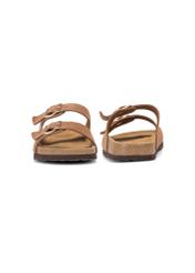 Women's leather camel flip-flops BUTYD-1158-1D(W26), front and back view of the product on a white background.