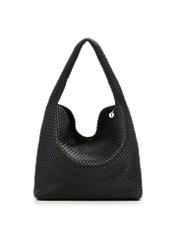 Black woven shopper bag TOREC-1148-99(W26) - front product view, on white background.
