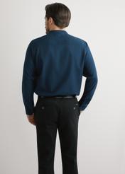 Navy blue cotton men's shirt KOSMT-0326-7E(W26), back view of the product on the model. Half of the silhouette visible.