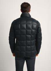 Black men's leather insulated jacket KURMS-0375-2872(Z25), product view from the back on the model, half of the silhouette visible.