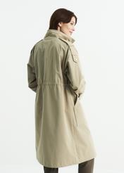 Women's olive colored coat with a button closure KURDT-0353-57(W22)-04