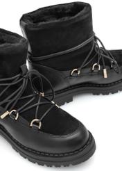 Black suede women's snow boots BUTYD-1201-99(Z25), close-up of the product detail on a white background.
