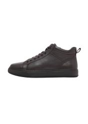 Dark brown men's leather sneakers BUTYM-0466-1I(Z26), side product view on white background.