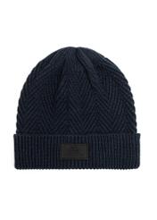Navy blue men's herringbone cap CZAMT-0057-69(Z25), front product view on white background.