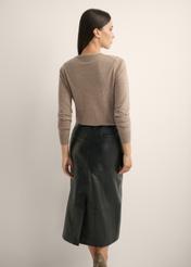 Woolen sweater in camel color SWEDT-0267-1D(Z26), product view from the back on the model, half of the silhouette visible.